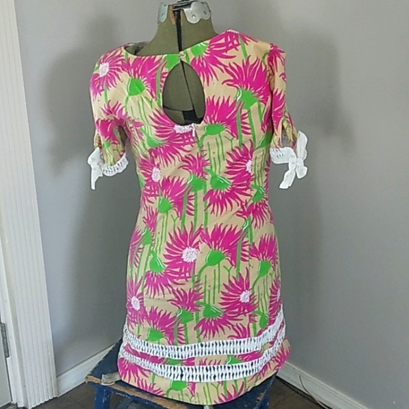 LILLY PULITZER FLORAL HOT PINK GREEN COTTON/SPANDEX DRESS WOMANS 6 - Picture 9 of 10
